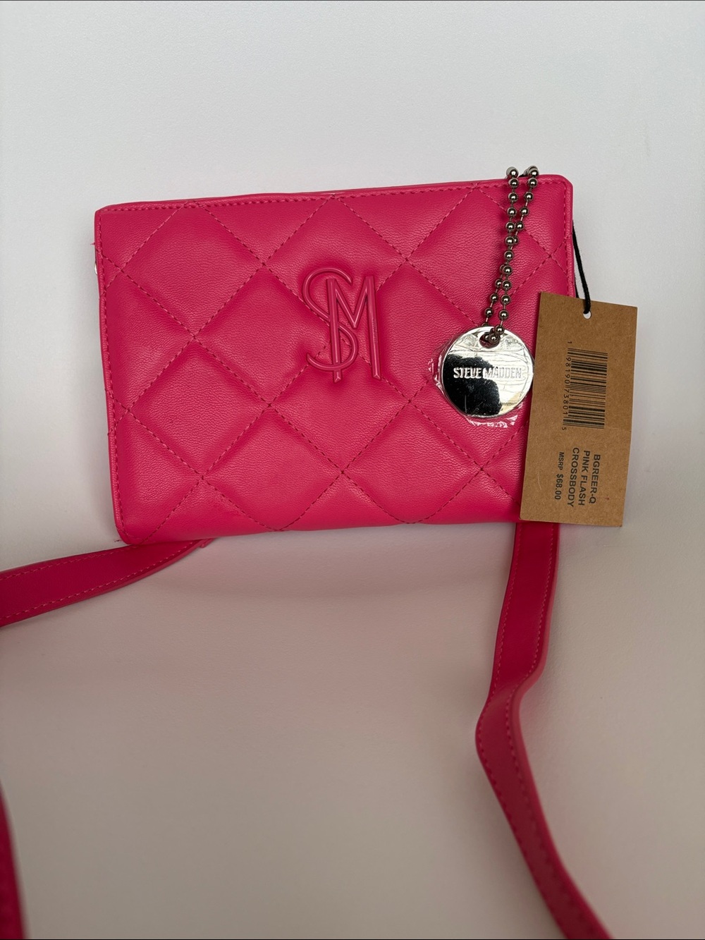 Steve Madden Quilted Hot Pink Crossbody with Silver Charm